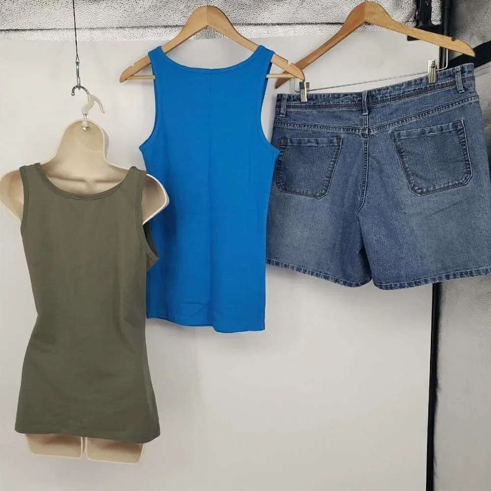 Lot of 3 Faded Glory Jean Shorts & Tank Tops 14 Lg